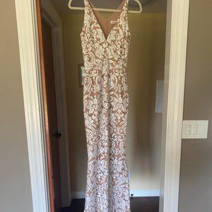 White and Nude Sequin Gown